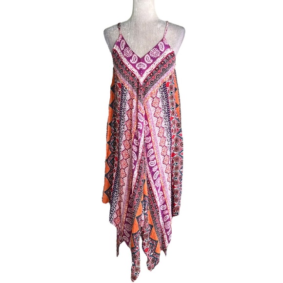 Tolani Anthropologie Paisley Handkerchief Hem Asymmetrical Midi Slip Dress - M - Picture 3 of 13